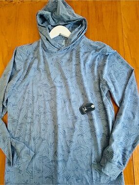 johnnie-O Light Blue Hooded Pullover with Leaf-Print Texture